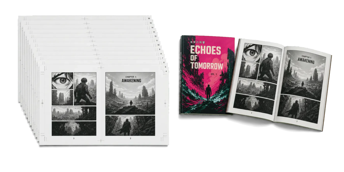 Manga / RTL Comic Booklet imposed sheet and finished print example