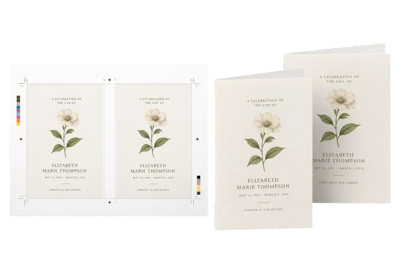 Memorial / Funeral Program imposed sheet and finished print example