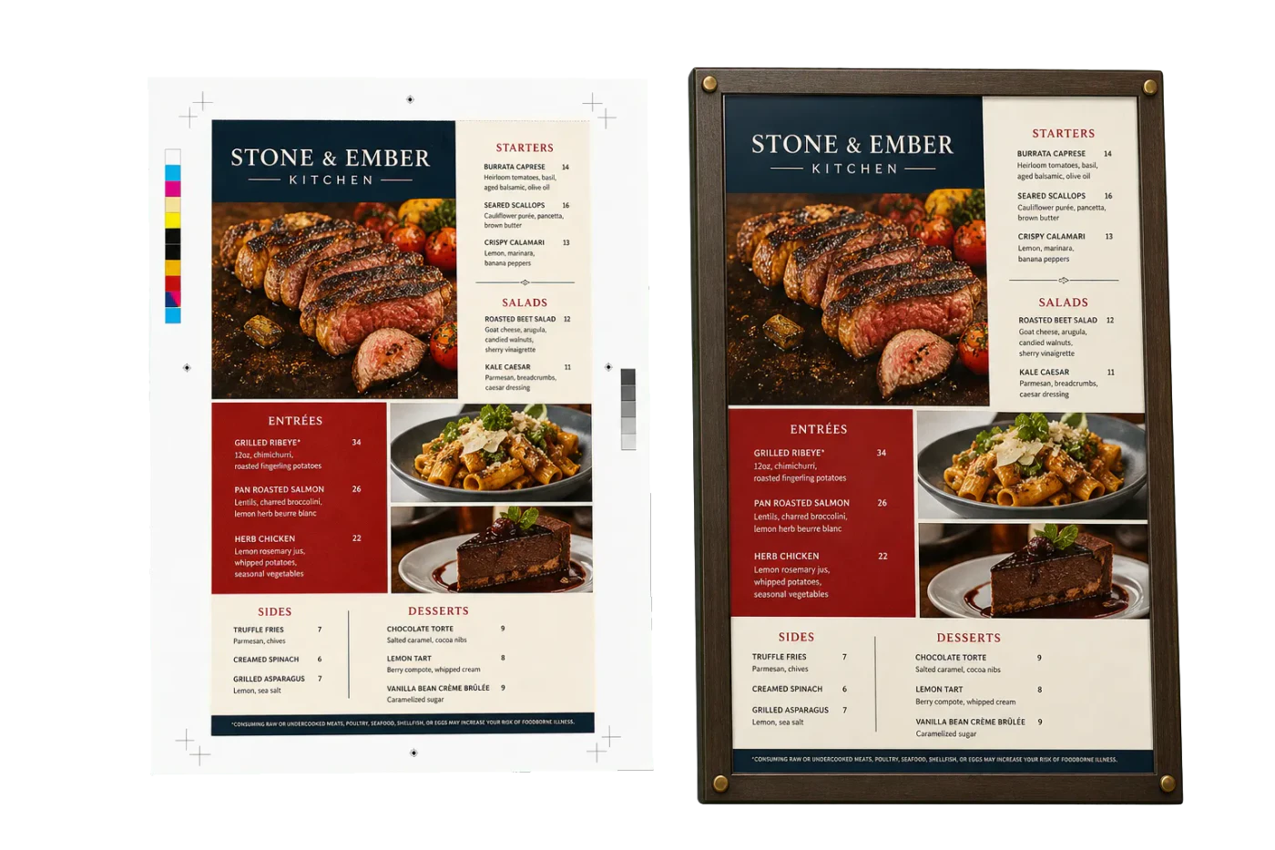 Menu Board (Tabloid) imposed sheet and finished print example