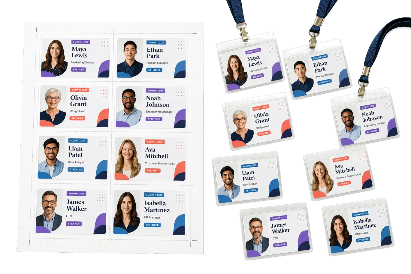 Name Badges (8-Up) realistic print production example