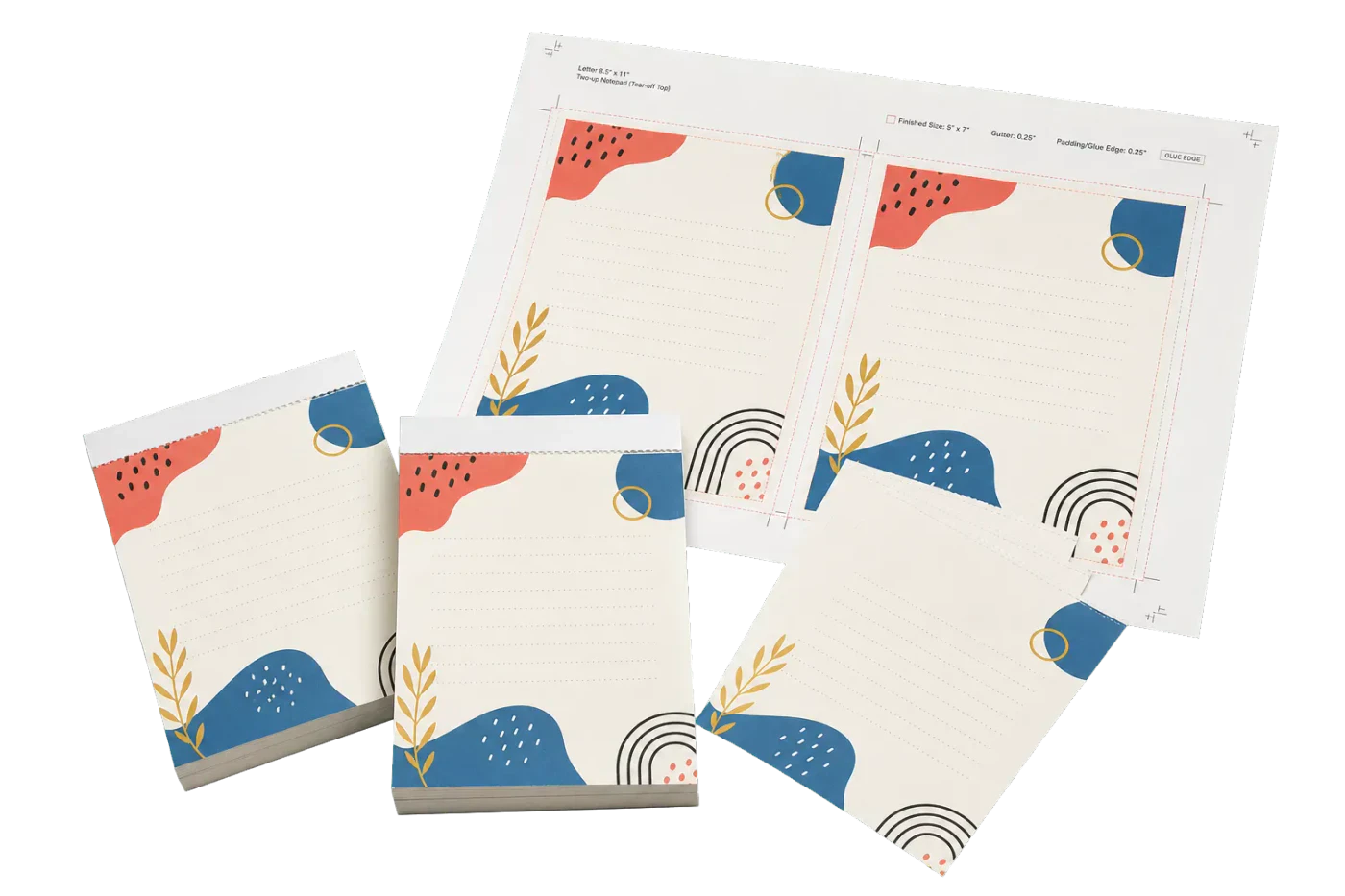 2-Up Notepad Sheets realistic print production example