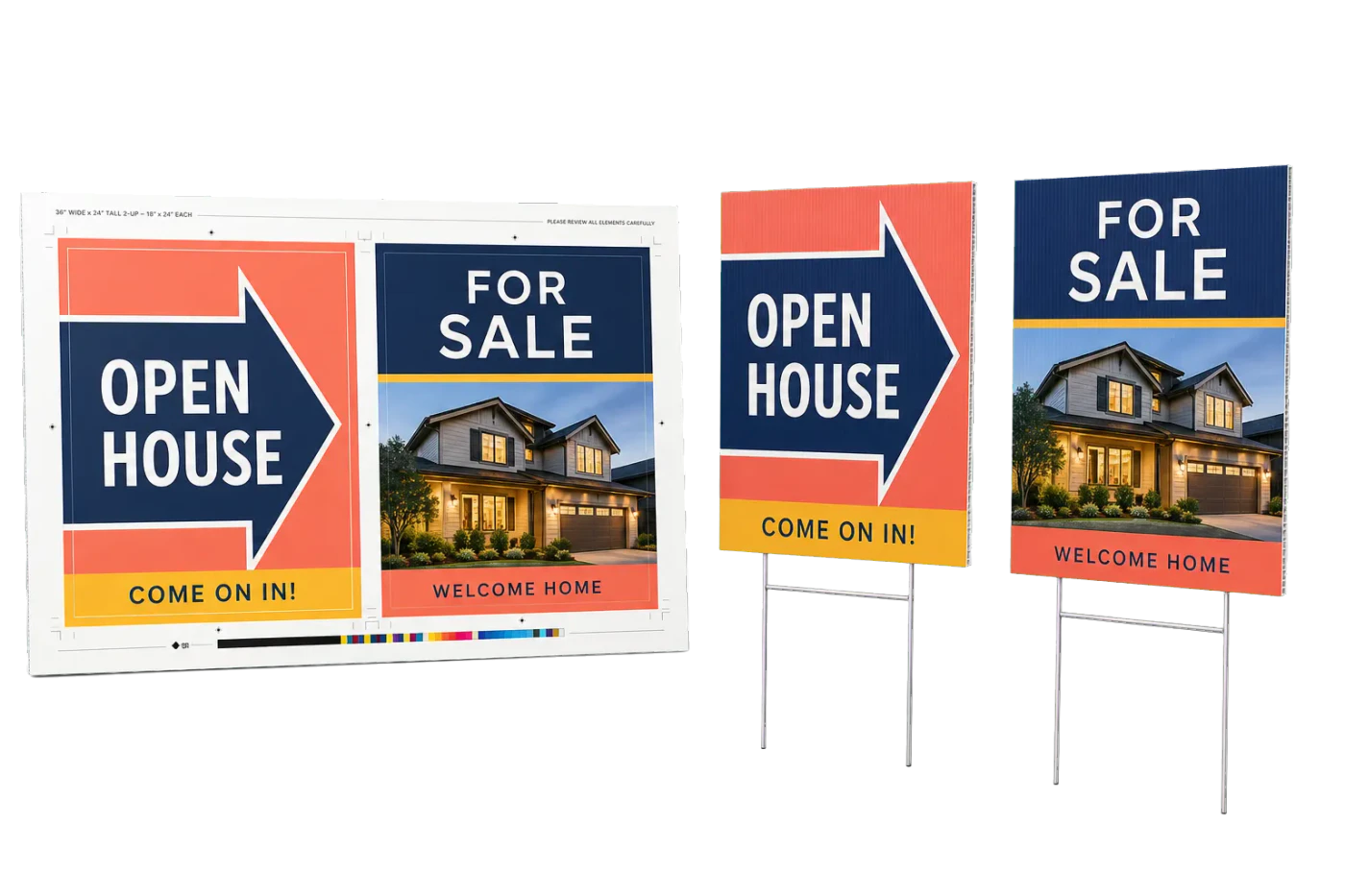 Open-House Yard Sign 2-Up (18×24") realistic print production example