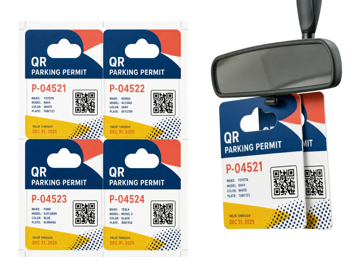 Parking Permits (QR Code) imposed sheet and finished print example