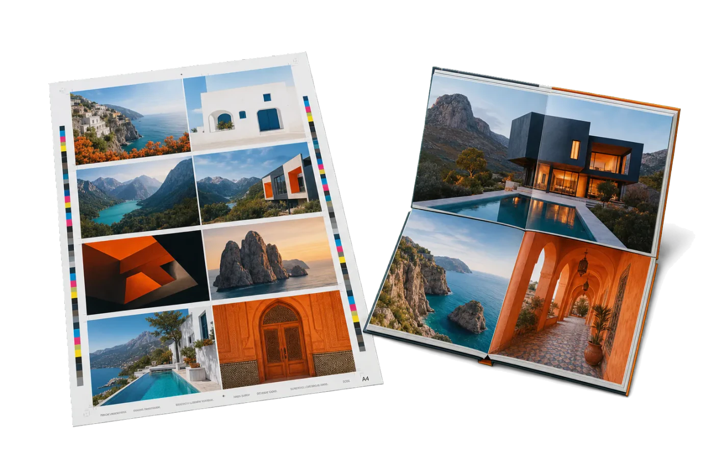 Photo Book (Landscape A4) imposed sheet and finished print example