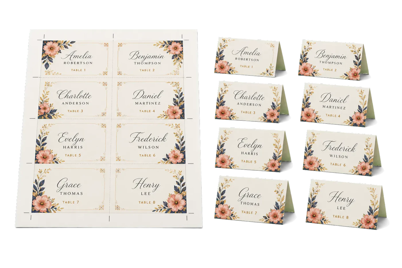 Place Cards (8-Up) realistic print production example