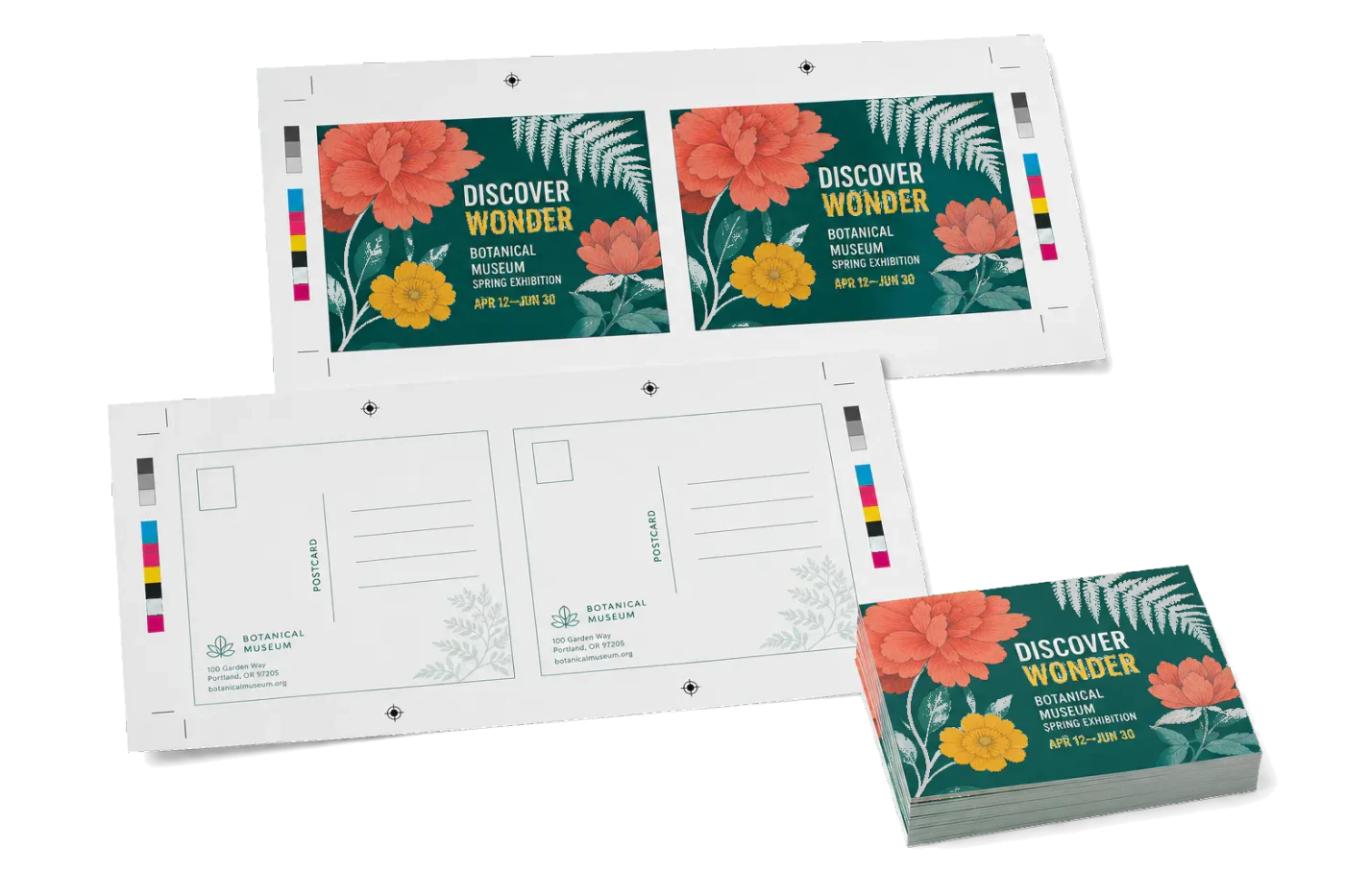 Postcard 2-Up (Work & Turn) realistic print production example