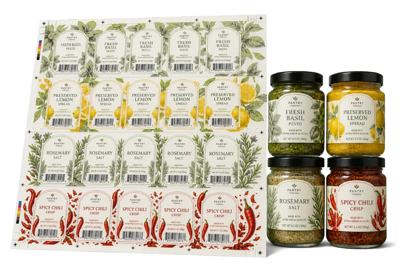 Product Labels with Bleed & Barcode imposed sheet and finished print example