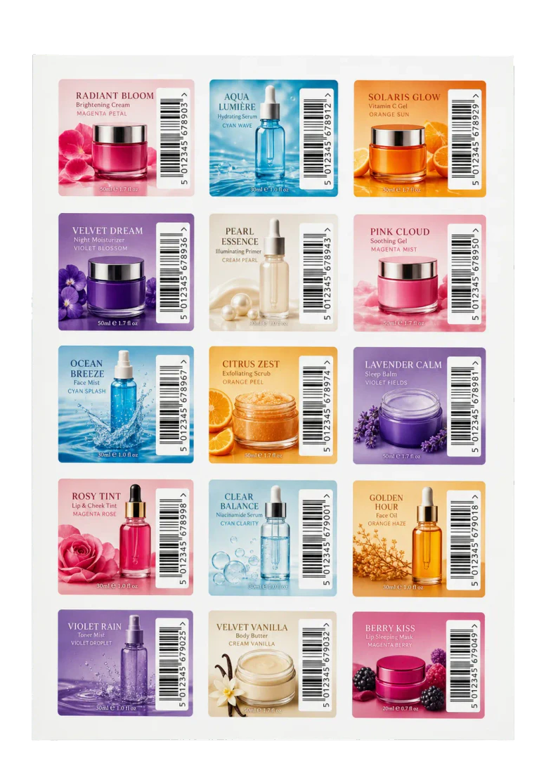 Product Labels (EAN-13) imposed sheet and finished print example