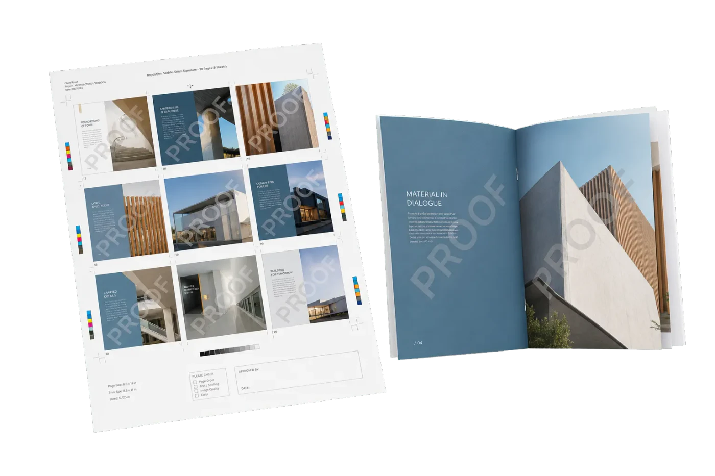 Proof Booklet with Watermark imposed sheet and finished print example