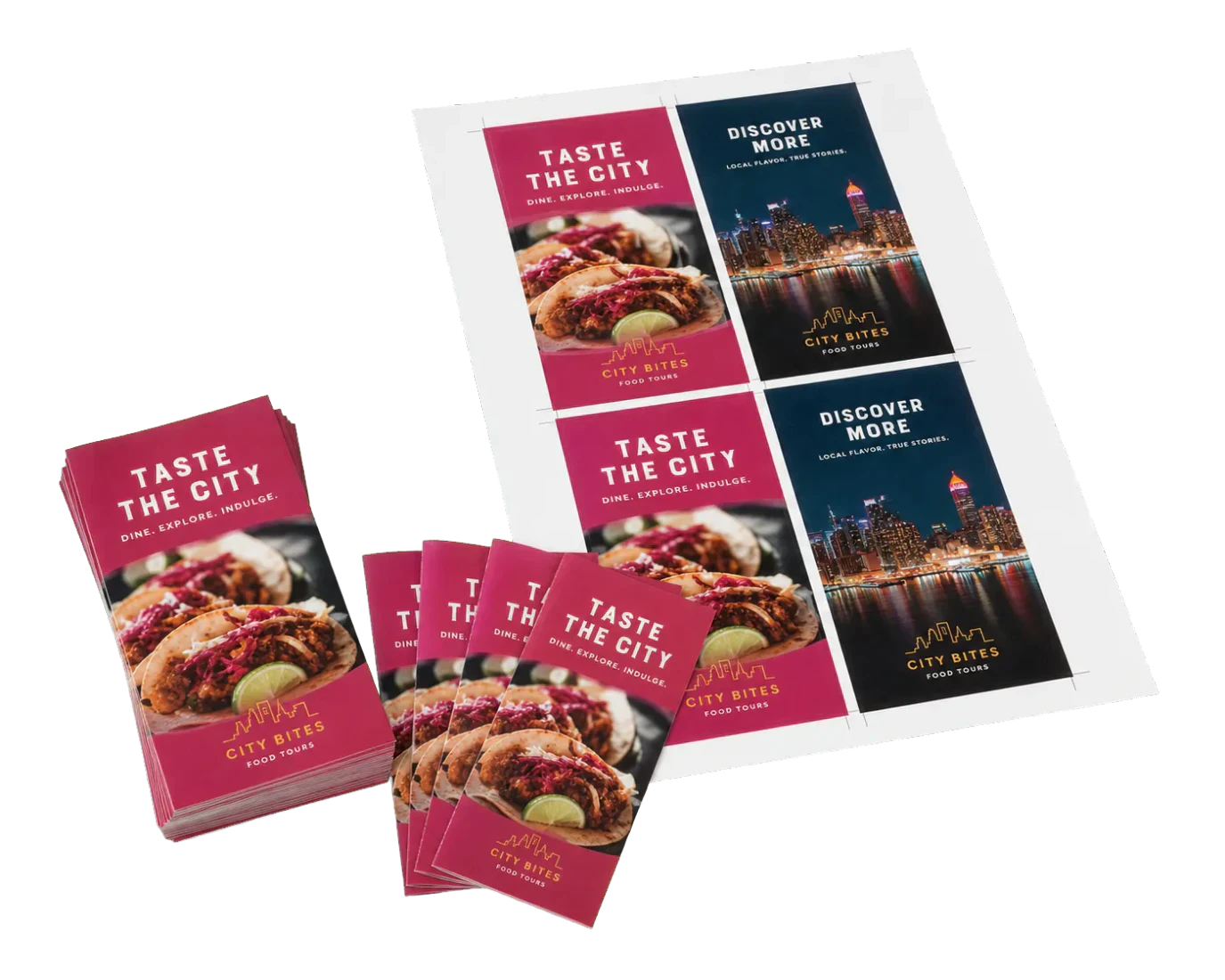 4-Up Rack Cards (3.5×7") realistic print production example