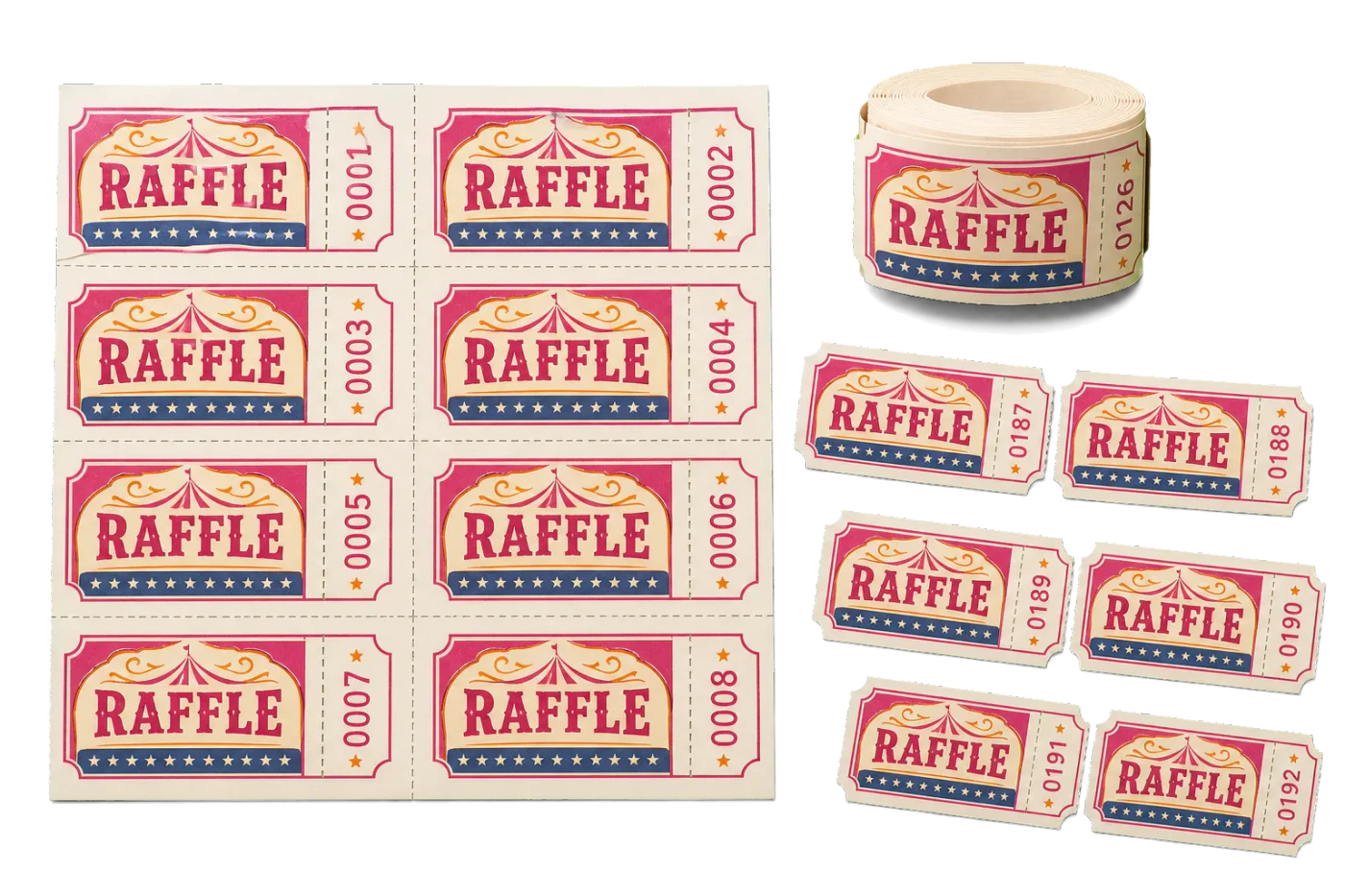 Raffle Tickets (8-Up) realistic print production example