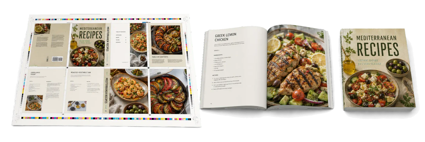 Recipe Book (Letter) imposed sheet and finished print example