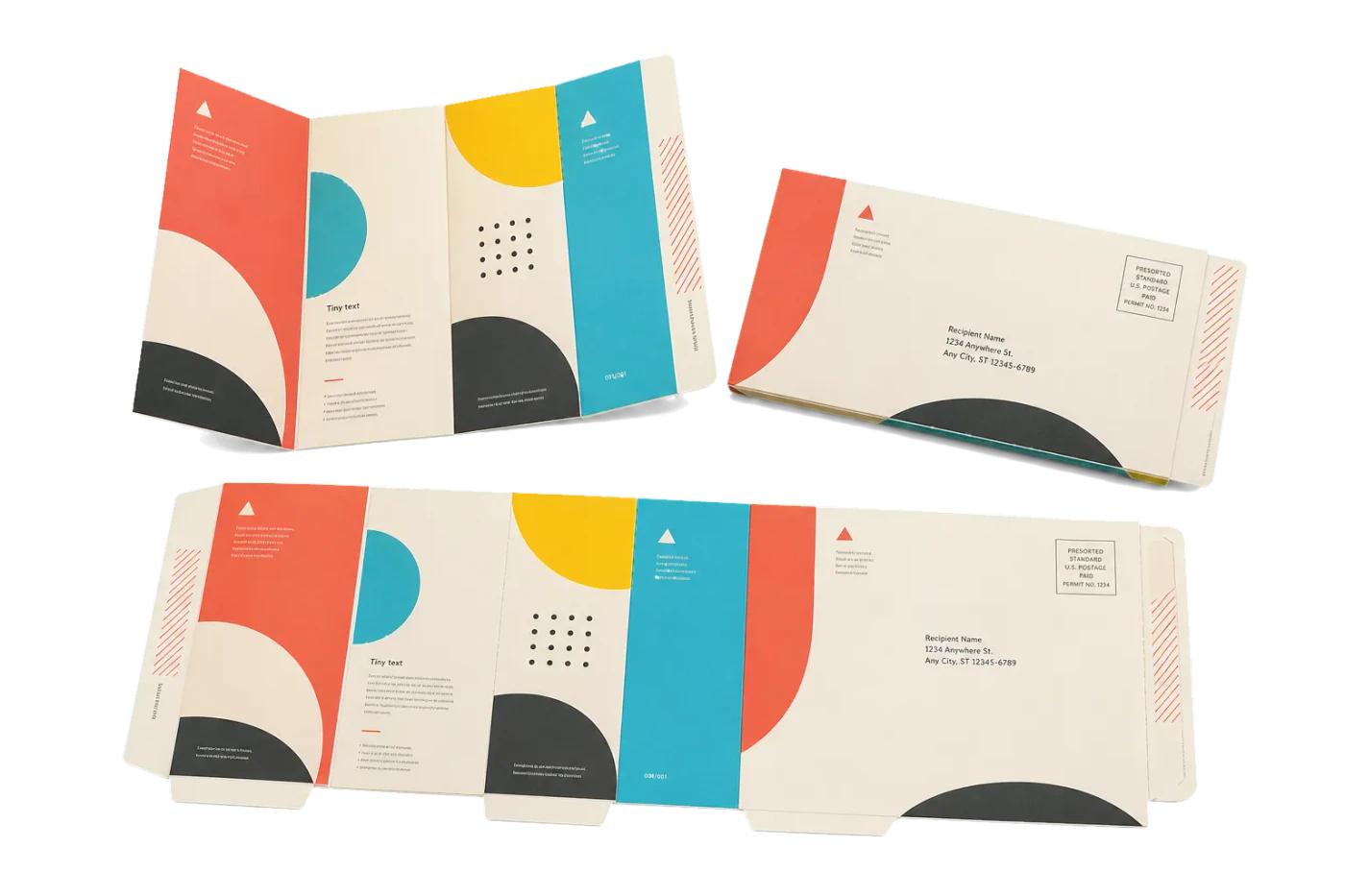 Roll-Fold Self-Mailer (6-Panel Letter) imposed sheet and finished print example