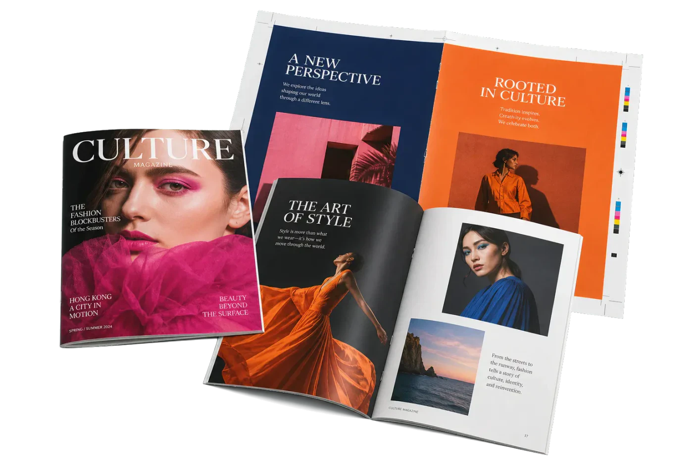 Saddle-Stitch A4 Magazine imposed sheet and finished print example