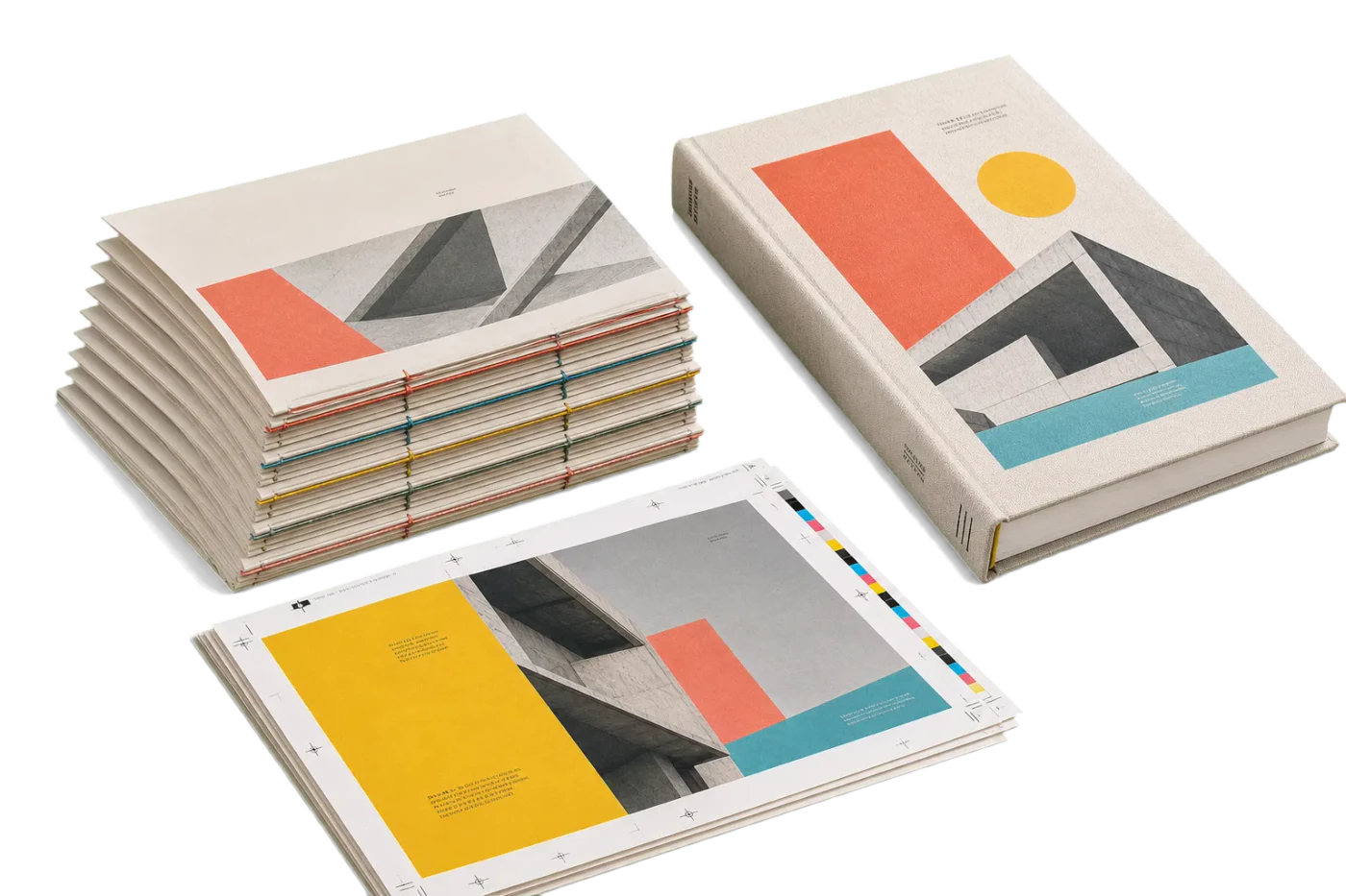 Section-Sewn Hardcover (16-Page Signatures) imposed sheet and finished print example