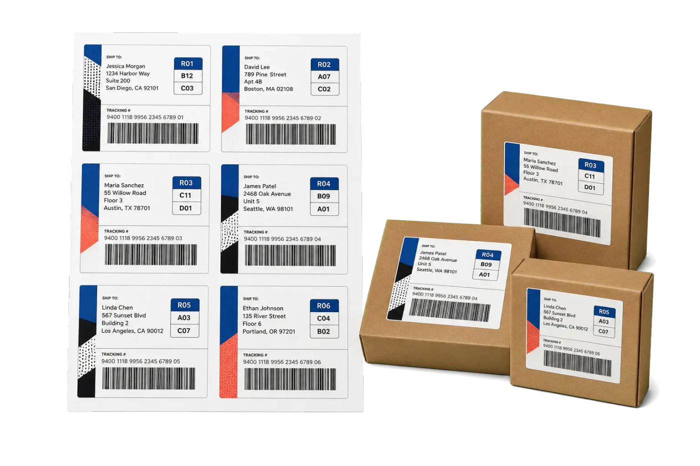Shipping Labels (6-Up) realistic print production example