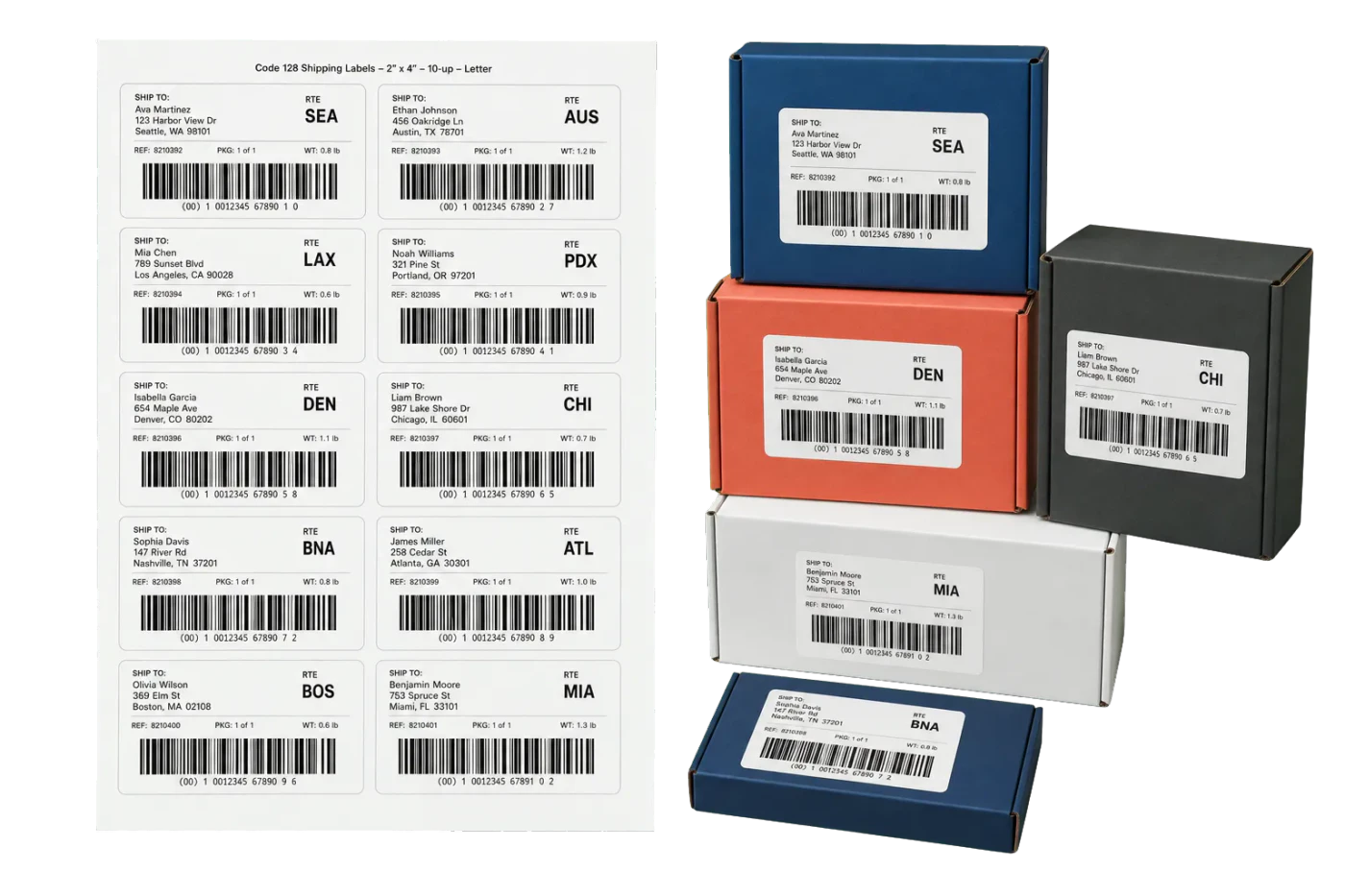 Shipping Labels (Code 128) realistic print production example