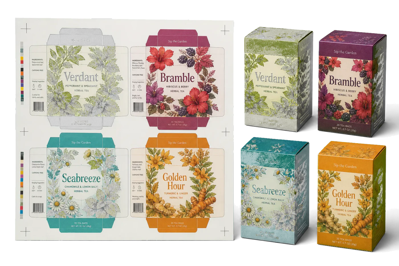Tea Box Wrap imposed sheet and finished print example