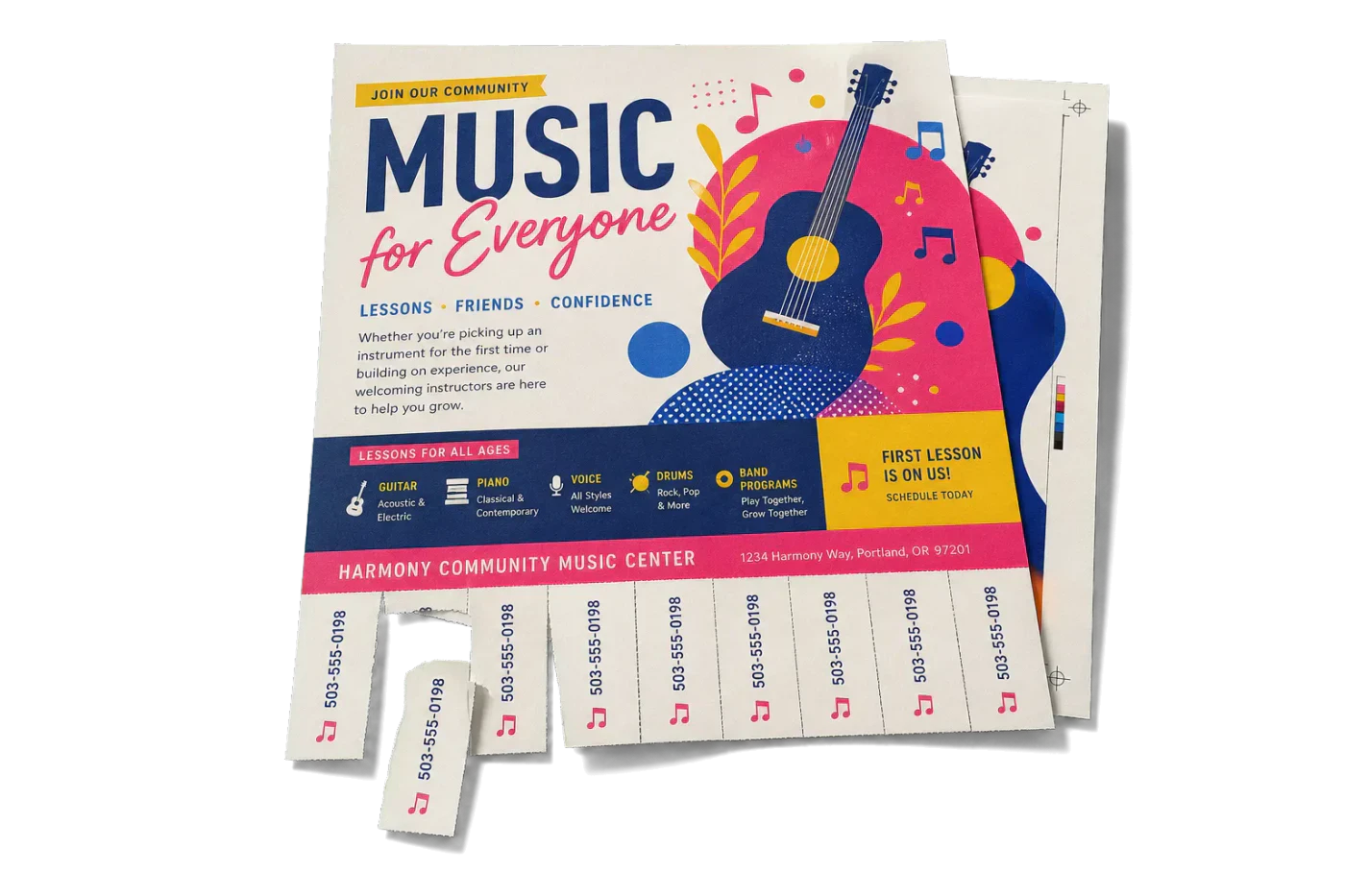 Tear-Off Flyer with Tabs realistic print production example