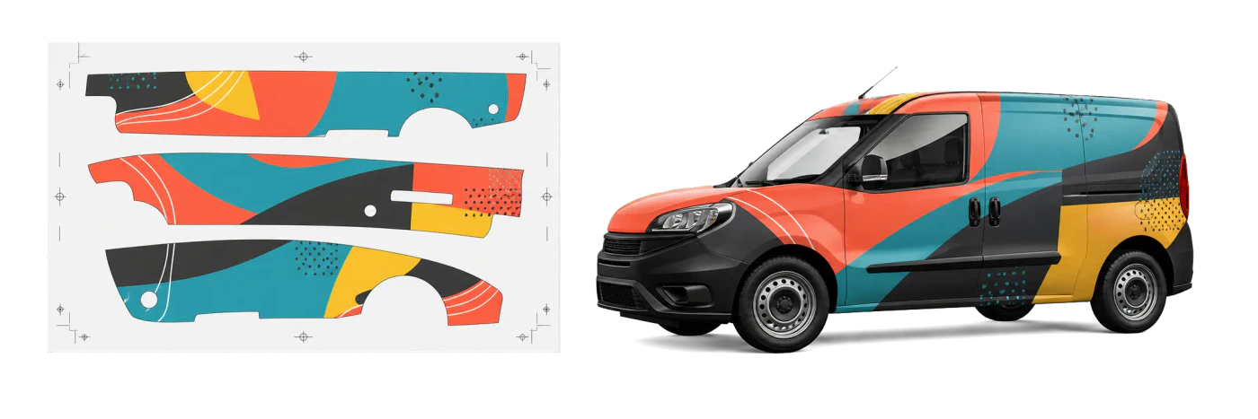 Vehicle Wrap Panel Layout realistic print production example