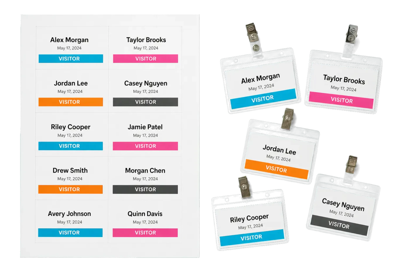 Visitor Passes (10-Up) realistic print production example