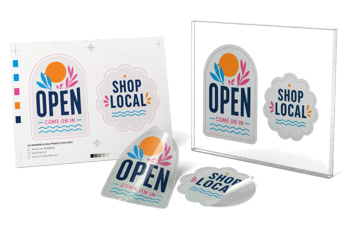 Window Clings (A3) realistic print production example