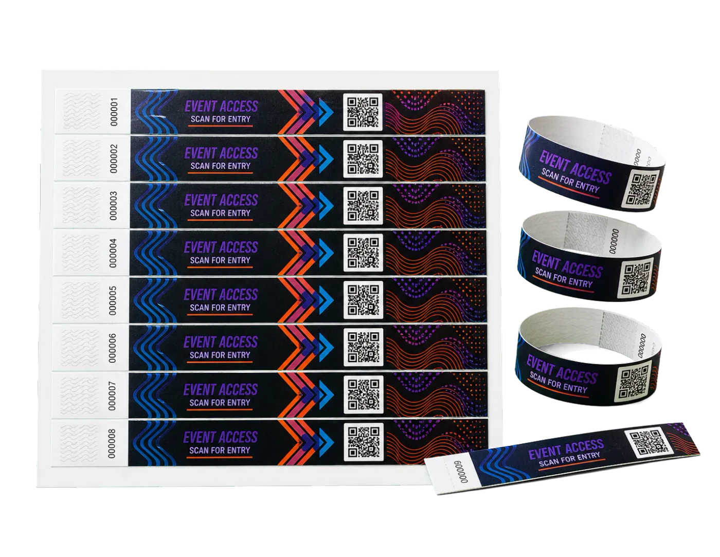 Wristbands (QR Code) imposed sheet and finished print example