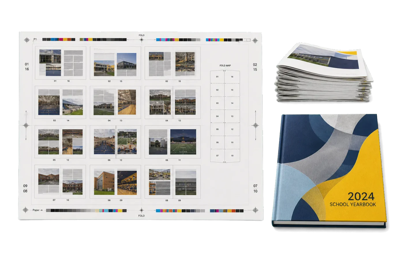 Yearbook Signatures (16-Up) imposed sheet and finished print example